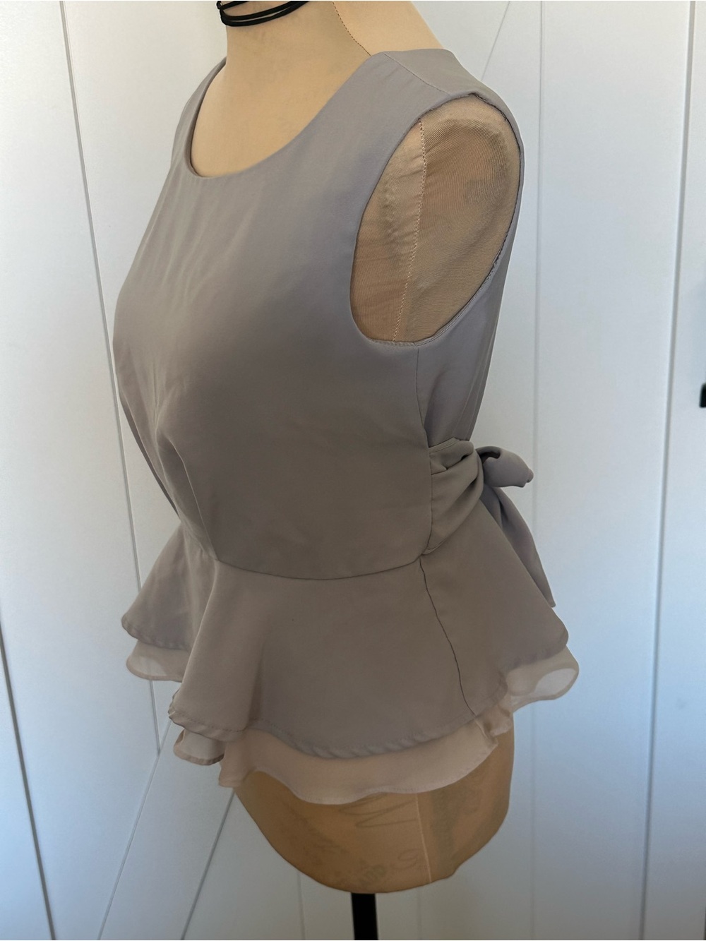 Jill Stuart Taupe Sleeveless Peplum Top with Side Tie